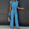 thumbnail image 6 of Women High Waist Belted Dungarees Long Pants, Polyester Spandex, Casual Daily Work Outfit, 6 of 6