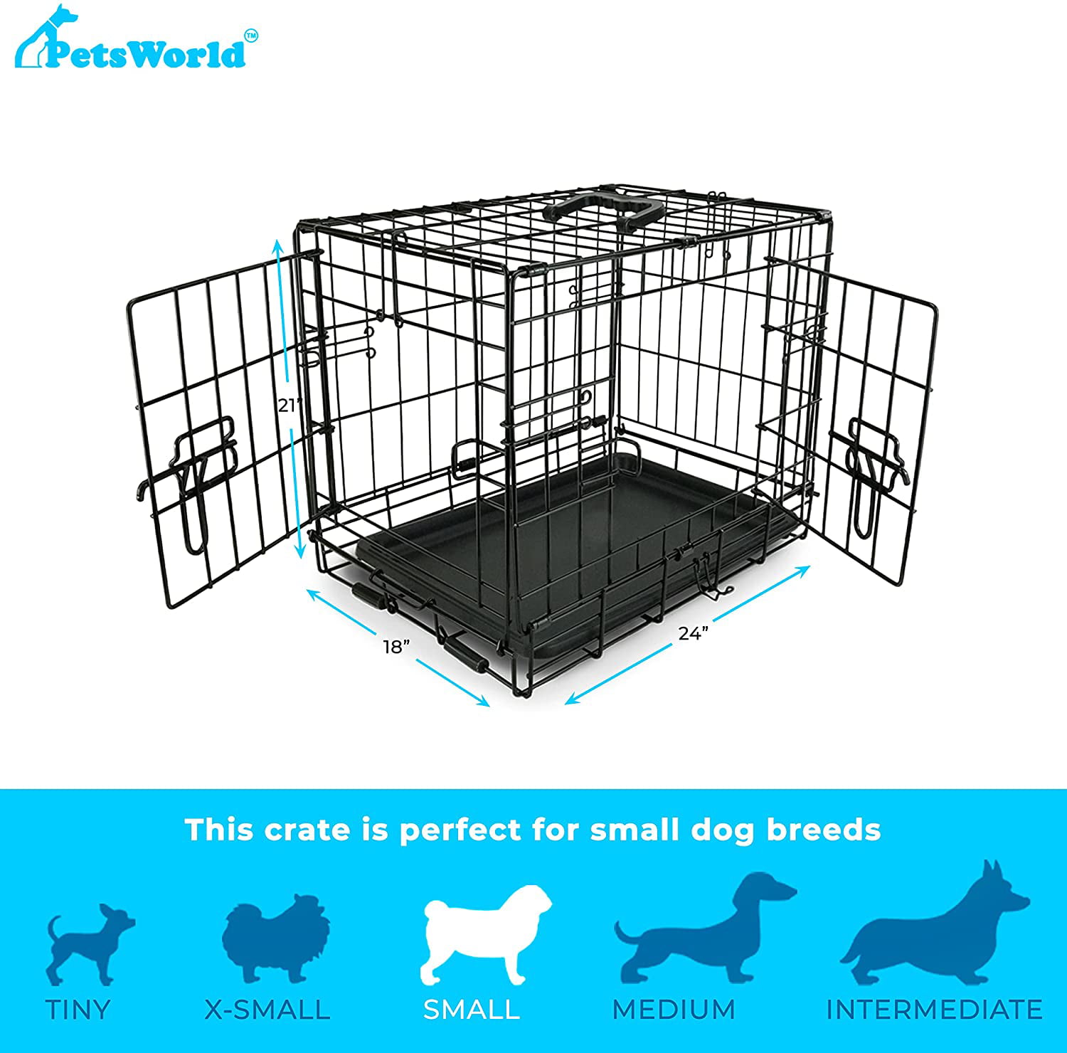 Dog Bed Included 18 inch PETSWORLD Double Door Dog Crate 