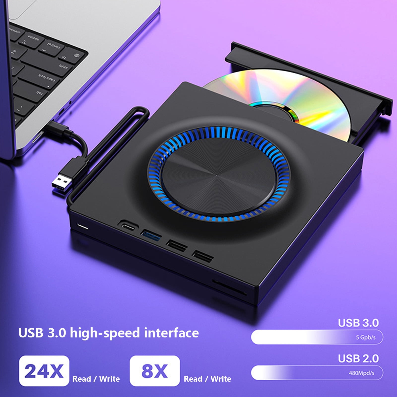 MultiFunctional External Drive Featuring USB3.0 Type C Port Builts In Cable For PC Laptop DvdRW Recording Format