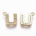 thumbnail image 2 of 20pcs Brass Cubic Zirconia Charms Letter Clear Real 18K golden Plated Letter.U 9.5x9x1.5mm Hole: 1mm, 2 of 2