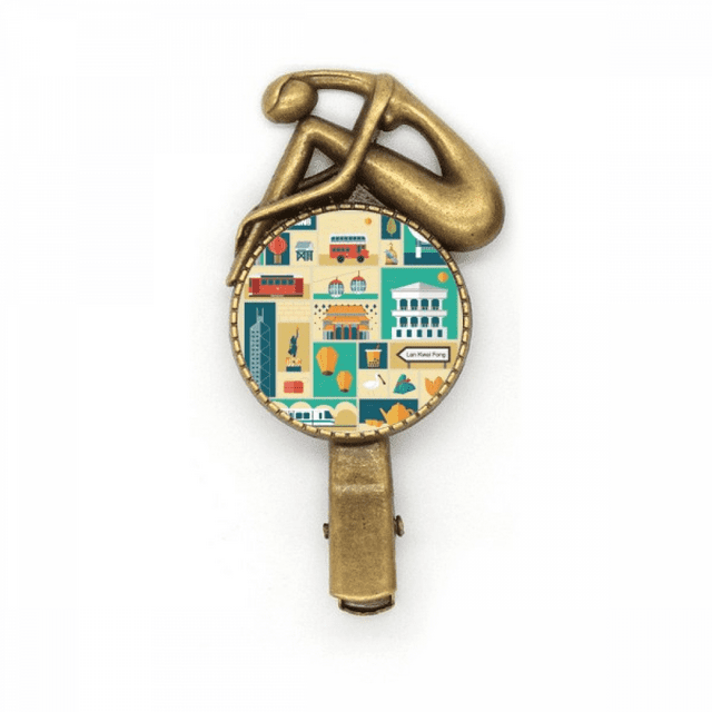 Hong Kong Culture Locale Art Déco Épingle à Cheveux Broche Vintage Métal