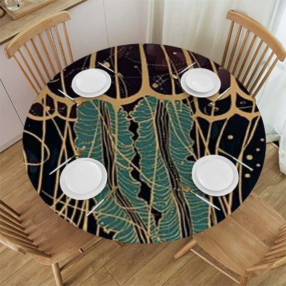 HAOXIT Fitted Round Tablecloth Gold , Starry Star Table Cover,Elastic Edged Table Cloth Fits Round Tables 31-35