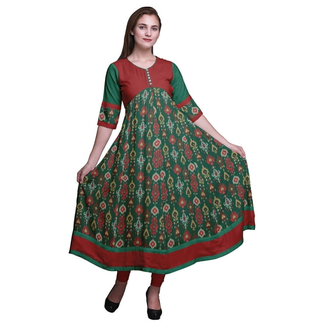 Bimba Kurti Long Imprimé pour Femmes Anarkali Robe Tunique Indienne Décontractée