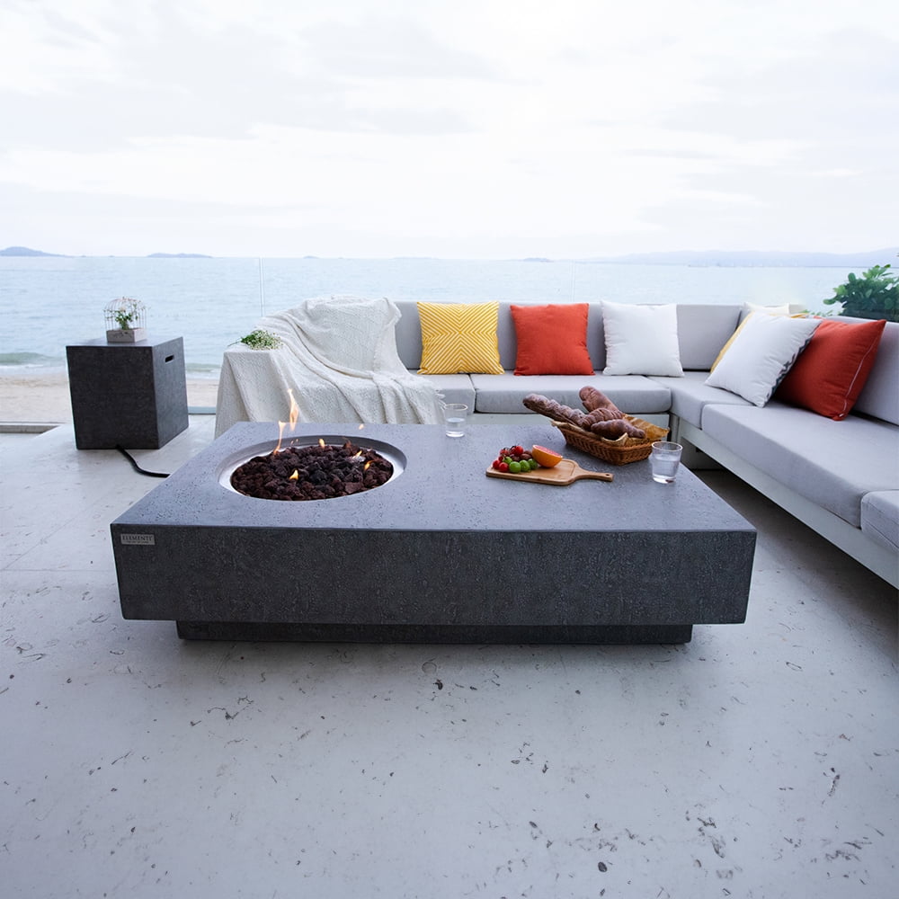 Elementi Metropolis Gas Fire Pit for Outside Outdoor Fire Pit Table Smokeless Fire Pit Concrete Rectangular Fire Table Patio Heater Fireplace 45000 BTUs - Grey, 56 x 32 Inches
