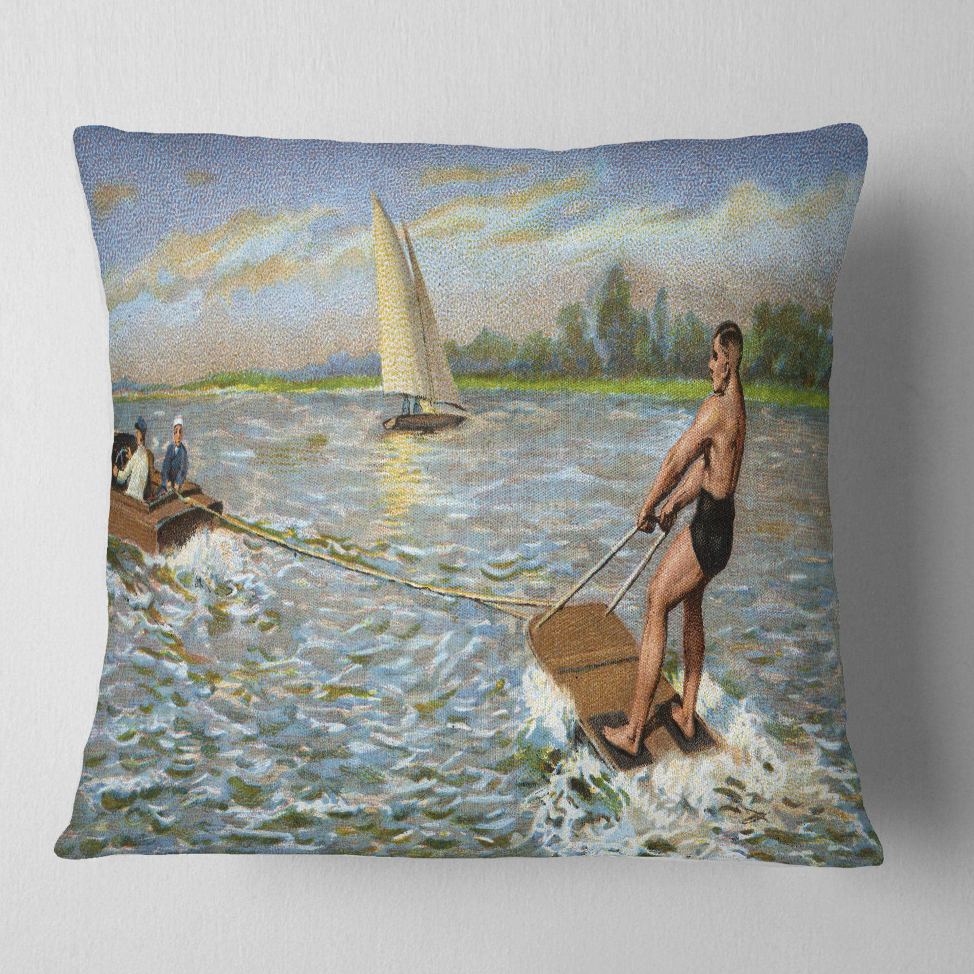 Designart Water Skiing - Photography Throw Pillow - 18x18
