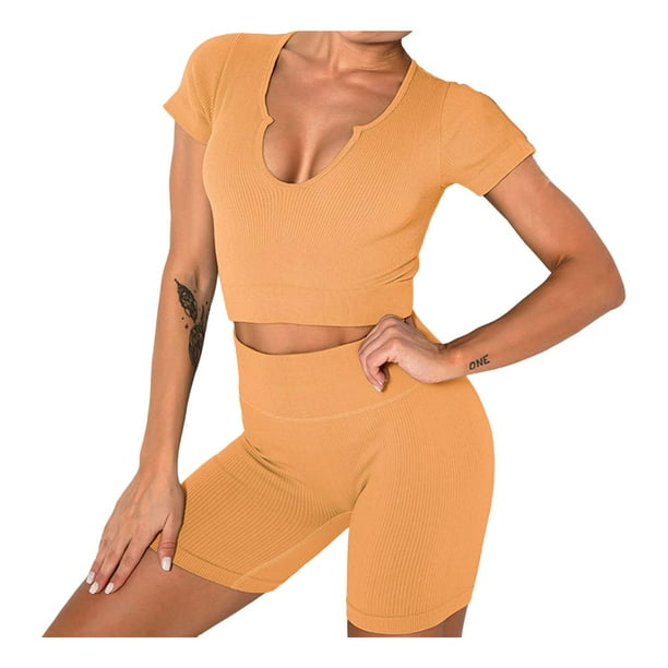 Conjuntos de entrenamiento sin costuras para mujer, leggings de yoga, ropa deportiva, traje de tirantes corto para gimnasio M Café Ligero M