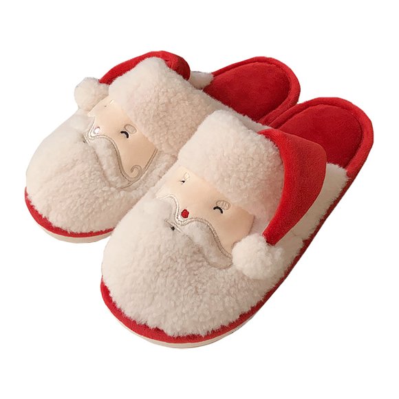 Zapatillas de mujer de felpa cálidas y navideñas de Papá Noel para parejas. Zapatillas de felpa para mujer.