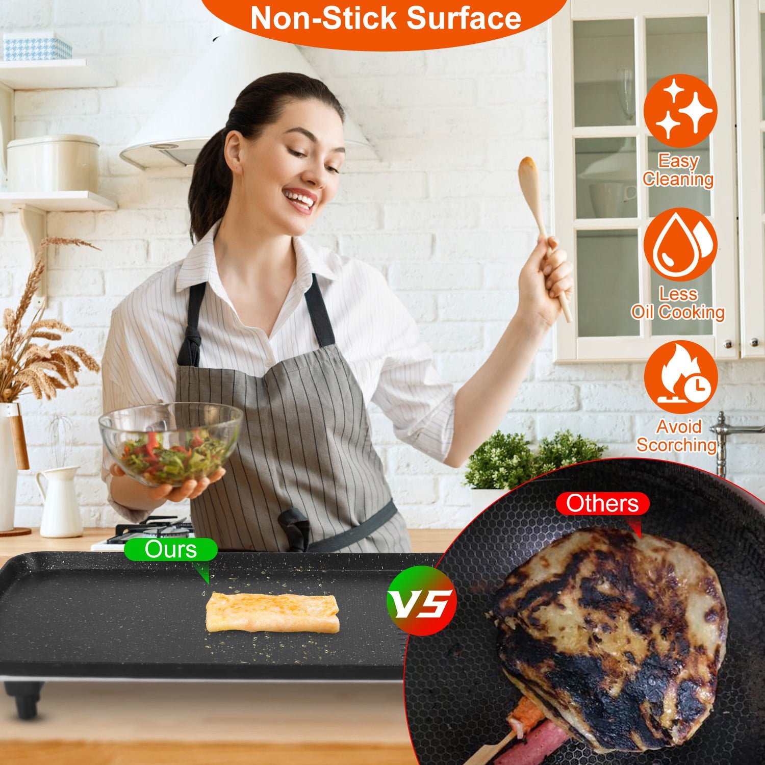Moclever 1500W Electric Barbecue Grill, Hot Plate BBQ Griddle Non-Stick Table Top Grill Griddle for Indoor Outdoor BBQ, 21.26x11.42x3.94in