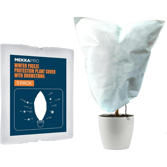 MEKKAPRO Plant Covers for Winter 5 Pack UV Resistant, Drawstring Closure 22.4 in x 24 in x 0.01 in