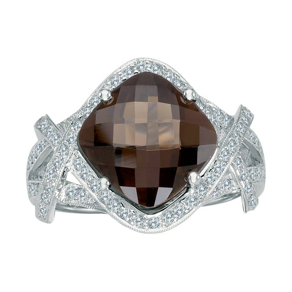 14k White Gold Smokey Topaz And Diamond Ring