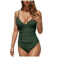 thumbnail image 1 of Women's Plus Size Swimsuits, Womens One Piece Swimsuit Athletic Training Sport Bathing Suits Slimming Deep V Neck Ruched Swimwear S-2XL Quick Dry, 1 of 5