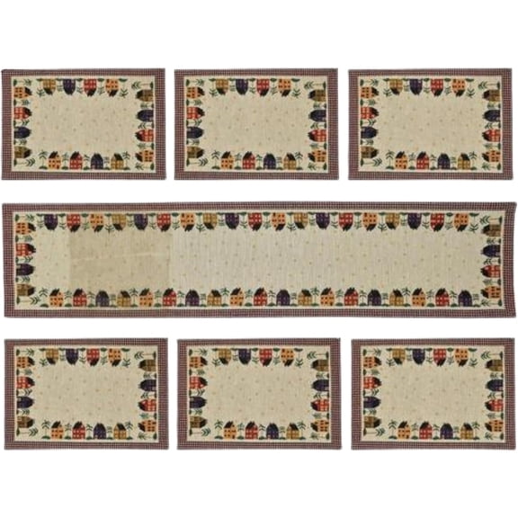 Woven Table Runner and Placemat Set – Colorful Vintage Abstract Border Design, Decorative Fabric Mats for Dining Table, Kitchen & Coffee Table (Mat 13x18" & Runner 13x54")