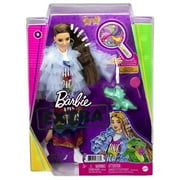 Barbie Extra Fashion Doll with Long Brunette Hair & Bling Clips in Dress with Accessories & Pet