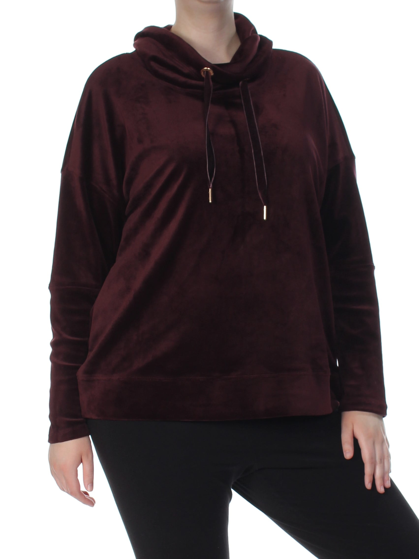 CALVIN KLEIN Womens Burgundy Velour Long Sleeve Top Plus Size: 1X - Walmart.com