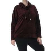 CALVIN KLEIN $79 Womens New 1092 Burgundy Velour Long Sleeve Hooded Top 1X Plus