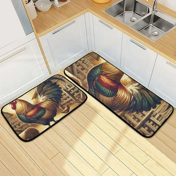 Vintage Rooster Kitchen Mats Non Slip Standing Desk Mat Runner Rug Washable Kitchen Rugs for Floor 2PCS