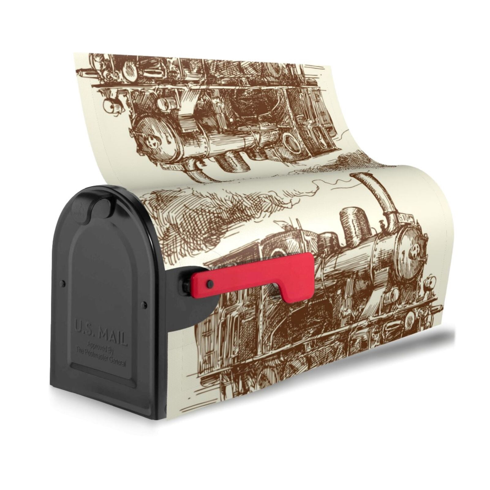 Vsdgher Train Mailbox Cover Magnetic Mailbox Wraps Post Letter Box Cover for Garden Yard Home Decor 2 Sizes-21x18 in