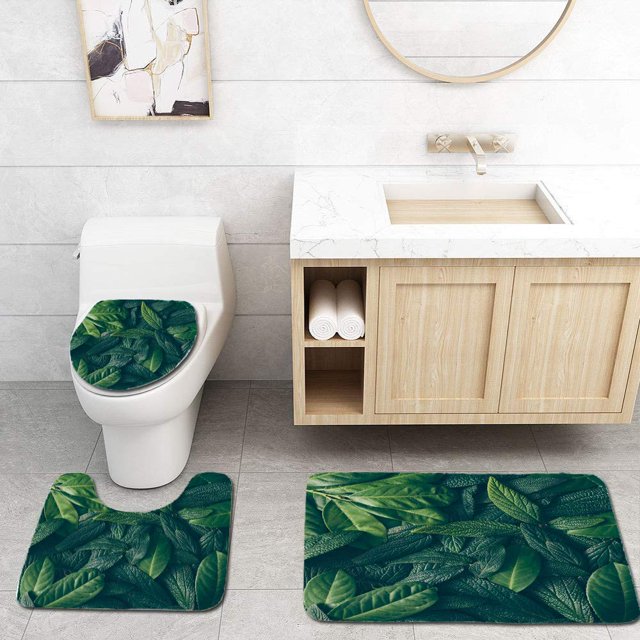 Juego de alfombras de baño de 3 piezas ABPHQTO Diseño Creativo Hojas Verdes