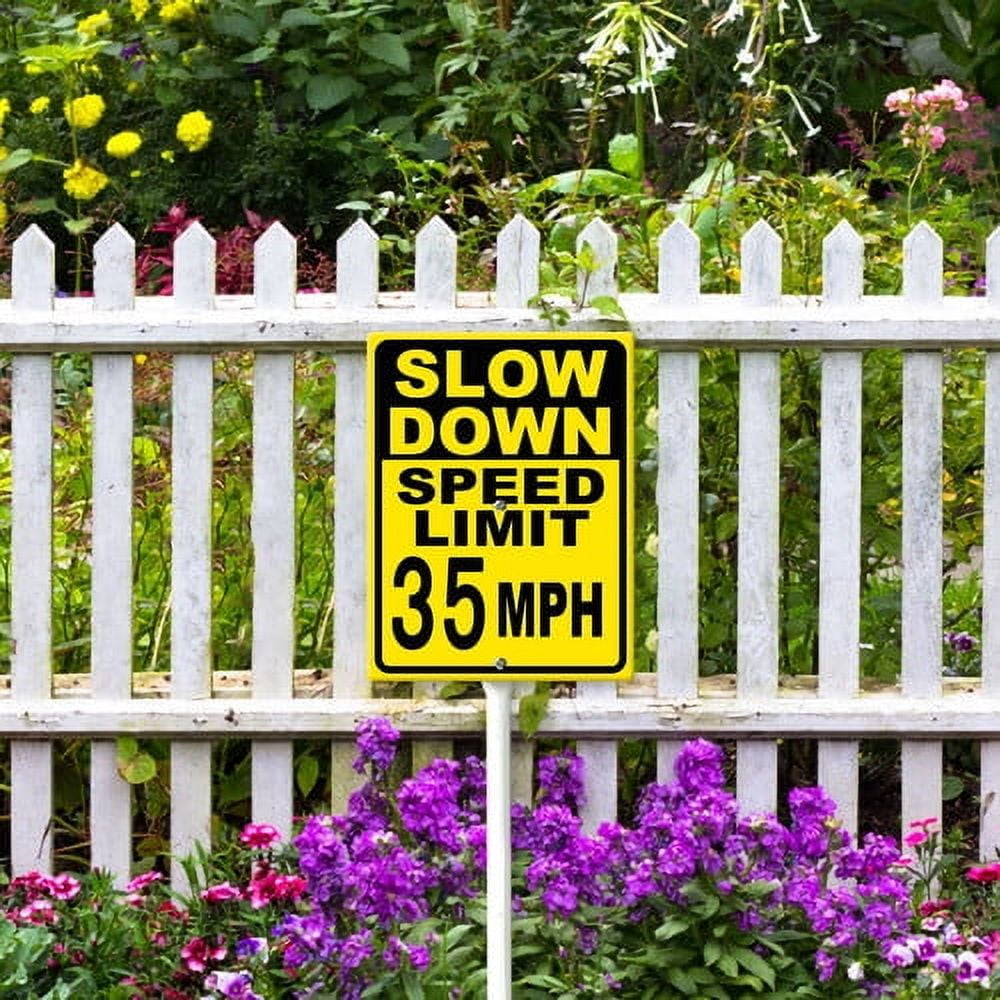 Soliyoahee Slow Down Speed Limit 35MPH Yard Sign with Stake 8x12inch Rustproof Aluminum Lawn Decorations Street Safety Caution Sign for Outdoor Road Street Garden Decor
