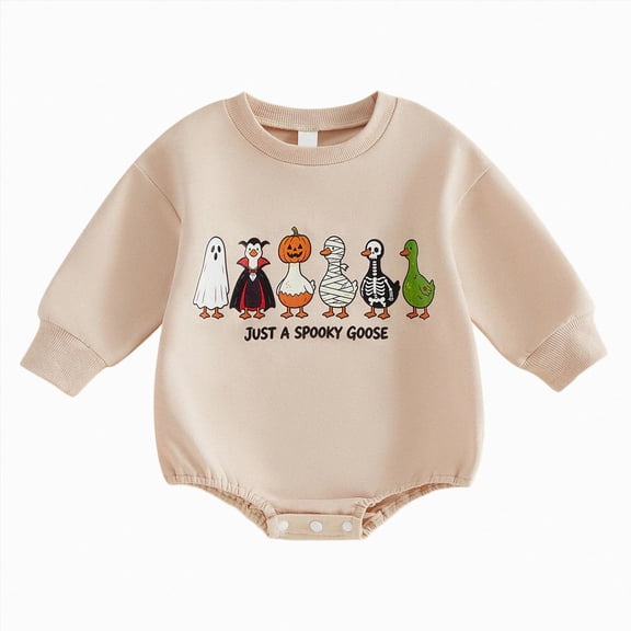 larppty Newborn Baby Boy Fall Clothes Pumpkin Goose Print Romper Onesie | Cute Long Sleeve Crew Neck Romper Onesie Bodysuit Fall Winter Clothes