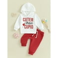 thumbnail image 2 of Bagilaanoe 2Pcs Toddler Baby Girl Boy Valentine's Day Clothes Letter Print Long Sleeve Hooded Sweatshirt Tops + Sweatpants 6M 12M 18M 24M 3T 4T Kids Fall Pants Set, 2 of 9