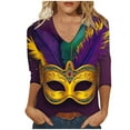 thumbnail image 3 of DDAPJ pyju Womens Mardi Gras Tops , 3/4 Length Sleeve Shirts Carnival Mask Graphic Casual Fashion Style T-shirts Crew Neck Loose-Fitting Parade Blouses Multicolor S, 3 of 5