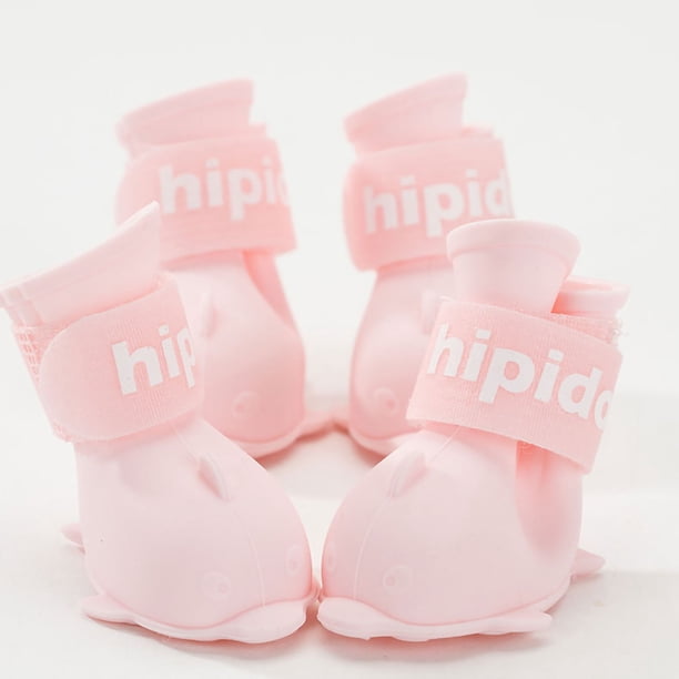 Botas para mascotas, lindas botas de lluvia de silicona impermeables con dibujos animados para perros con velcro para Pomerania, Bichón, Teddy, color rosa S