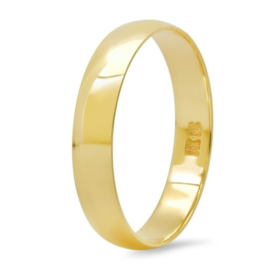 14K Yellow Gold Plain Dome Solid Gold 4mm Unisex Wedding Anniversary Band
