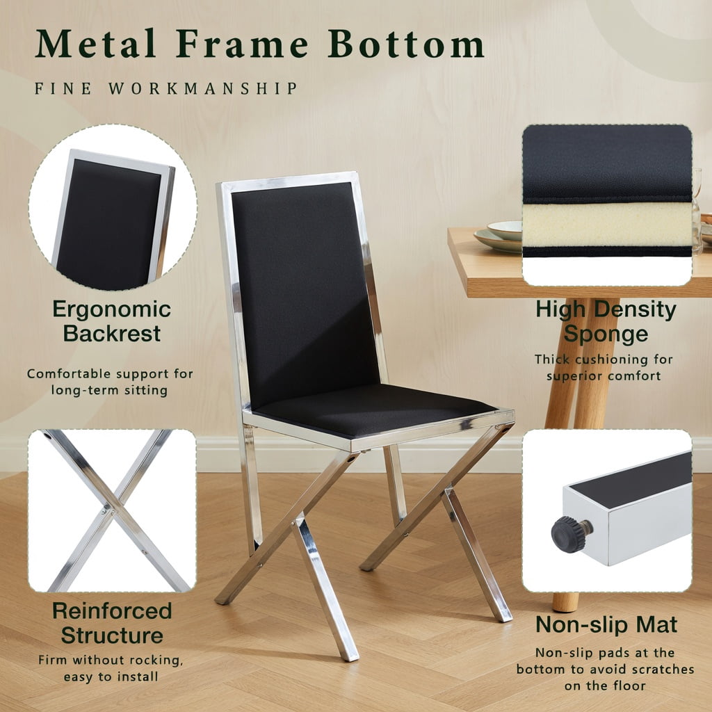 Hommoo 4-Pack Modern PU Leather Dining Chairs with Metal Frame, Ergonomic, Easy Assembly, Anti-Slip Adjustable Feet, Black & Sliver
