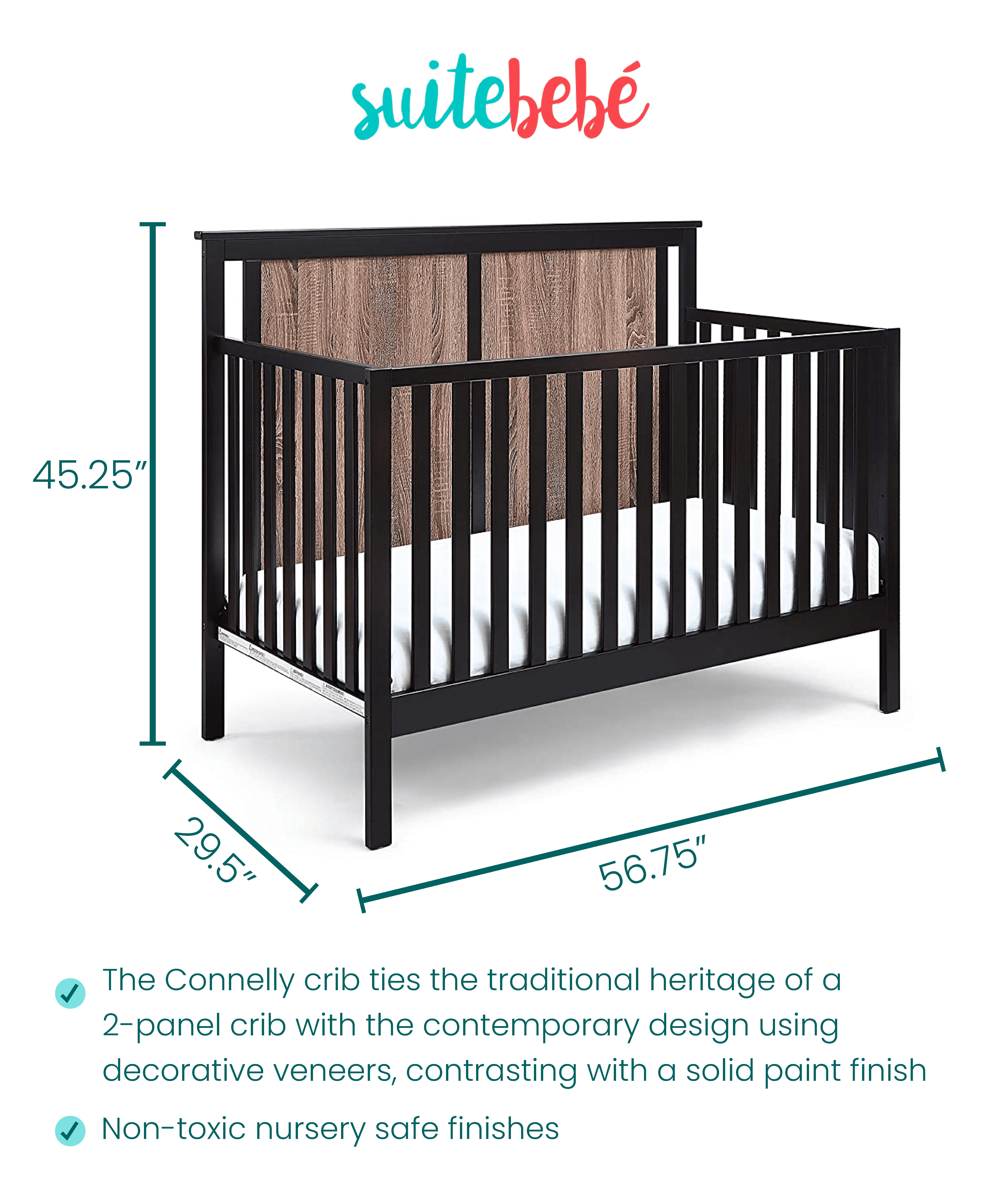 Suite Bebe Connelly Changing Table in Black and Vintage Walnut Finish