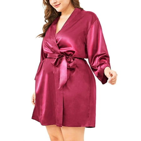 

XXLvision Women s Plus Size Lingerie Silk Satin Nightgown Bridesmaid Robe Lingerie Sleepwear Nightwear