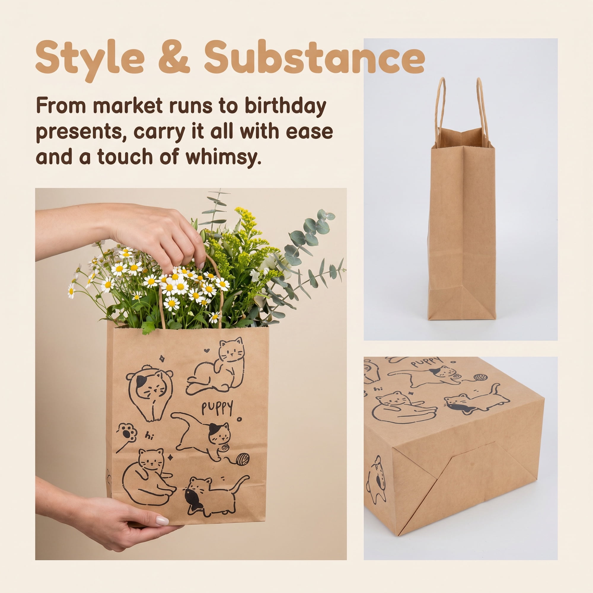 Unique Bargains Cartoon Gift Bags with Handles for Occasions Cat 8.3" x 4.3" x 10.6"