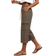 thumbnail image 5 of Cargo Capri Pants for Women with Pockets Straight Leg Loose Fit Drawstring Waisted Casual Capris, 5 of 8