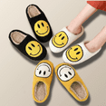 Smiley Face Slippers (Unisex), House Shoes, Black (US Womens 7 / Mens 5.5)
