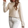 thumbnail image 2 of Suéteres para Mujer, Jersey de Punto con Botones, Larga y Cuello Alto con Volantes. Albaricoque XL, 2 of 10