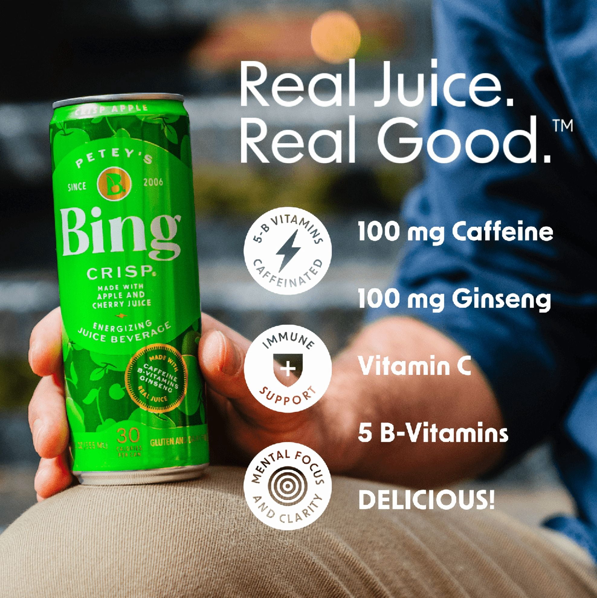 Bing Beverage Healthy Energy Drinks, Bing Crisp, 12 oz (12 Pack)