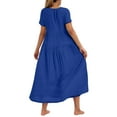 thumbnail image 4 of Sakmal Long Women Dresses T Shirt A Line Flowy Blue Dress Ruffle Crew Neck Dresses for Women, 4 of 6