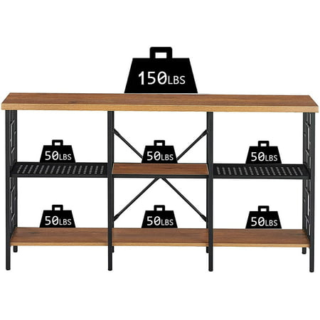 3 Tier Console Sofa Table Industrial, 60 Inch Console Table With Storage
