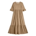 thumbnail image 4 of SERTGUTR Girls' Dress Round Neck Short Sleeve Ruffle Hem Tiered Maxi Side Pockets Comfortable Casual School Outdoor Everyday Wear Dress, 4 of 7