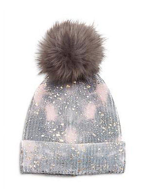 Women's Tie Dye Knit with Faux Fur Pom Pom Hat (O/S, Pink Multi)