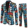 thumbnail image 2 of ZHOUCHANKIDS Men's Valentine's Day Long Sleeve Button Down Shirts Mens Valentine Day Printed Suit Set for Formal Dinner Dates Two Piece Jacket and Trousers Ensemble Blue XXXL, 2 of 9