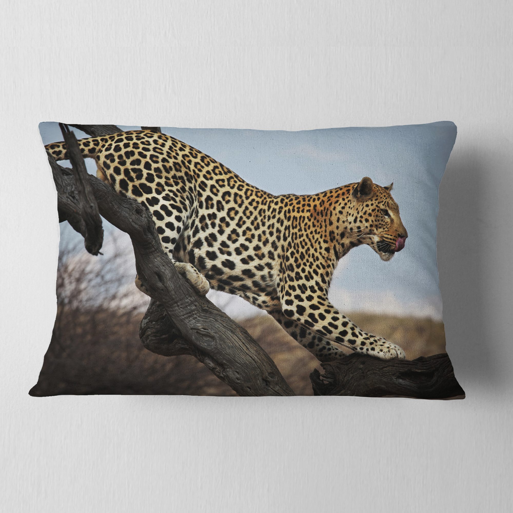 Designart Leopard Walking on Tree - African Throw Pillow - 12x20