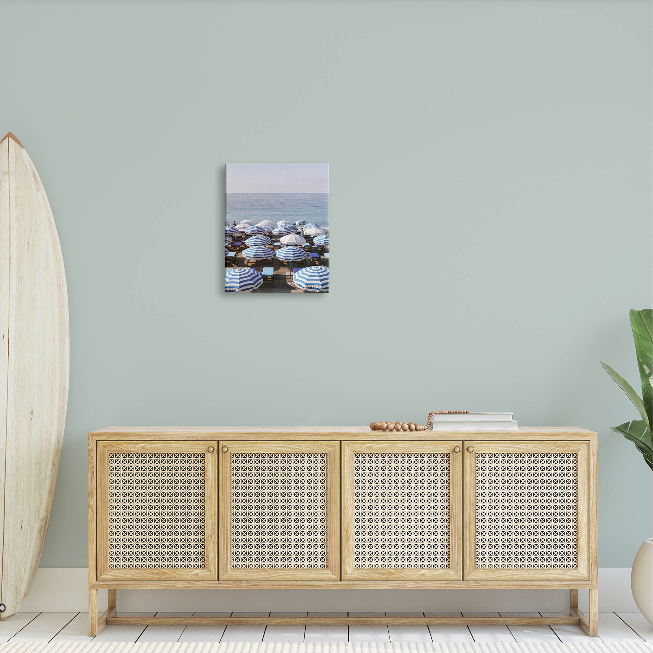 Beach Umbrellas Clear Summer Sky Coastal Photograph Gallery Wrapped Canvas Print Wall Art
