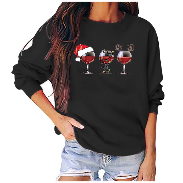 Sudaderas de Cuello Redondo de Navidad Para Mujer Top Suelto de Manga Larga Con Estampado de Moda Odeerbi ODB210015