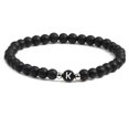 thumbnail image 2 of Pulsera de ágata negra natural esmerilada europea y americana con 26 letras, cuerda elástica con cuentas y letras, joyería personalizada para parejas., 2 of 2