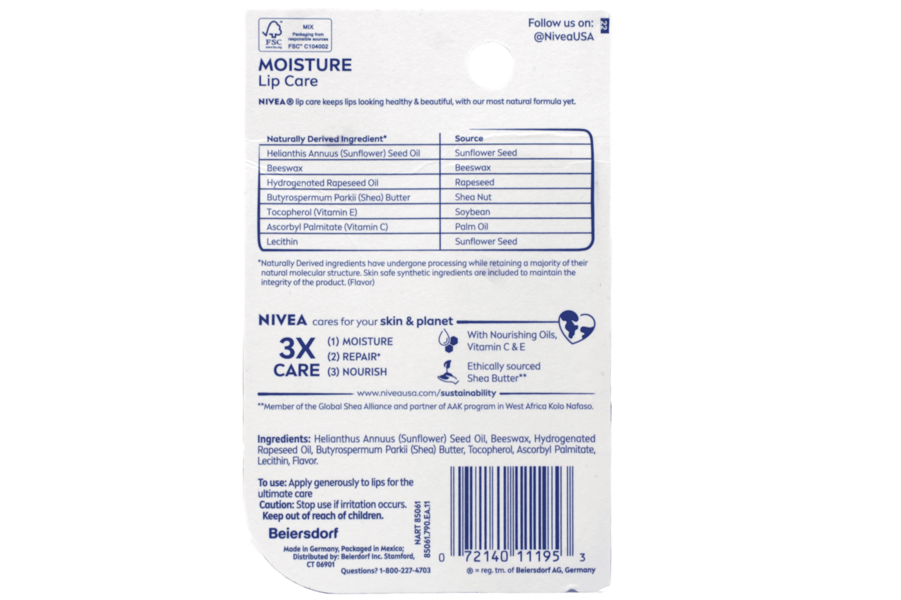 Nivea Moisture Lip Care - Unisex Intensively Moisturizing Balm - .17 Oz. (Pack Of 6),Shea Butter And Jojoba Oil