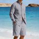 thumbnail image 4 of Ceisia Men's Casual Linen-Like Solid Color 2-Piece Outfit Stand Collar Long Sleeve Shirt and Drawstring Shorts Set Gift, 4 of 9