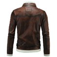 thumbnail image 3 of AOWOFS Chaqueta de piel sintética para hombre, color marrón, estilo bomber, ante de piel de oveja, cuello alto, 3 of 5