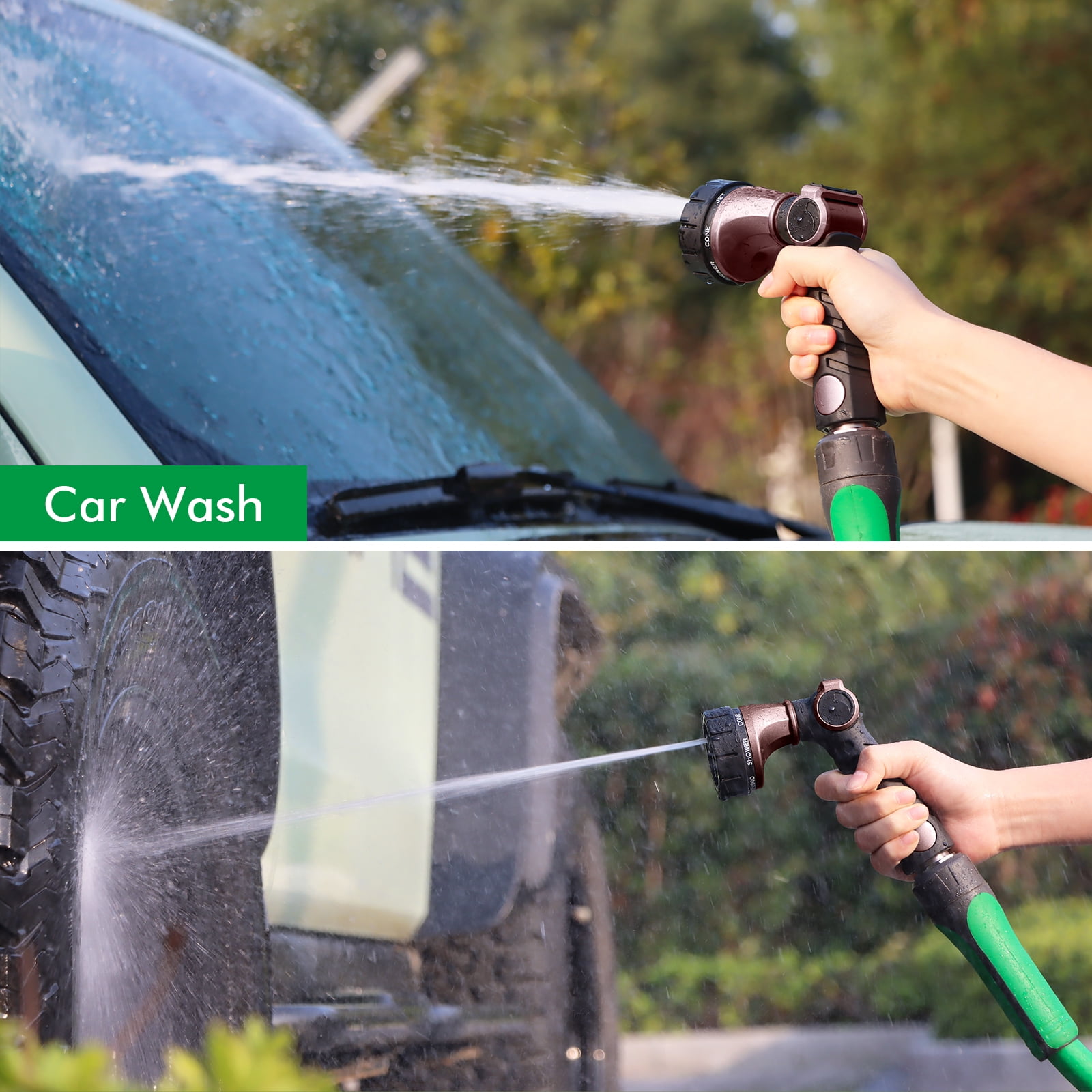 Restmo Ergonomic Zinc-alloy Garden Hose Nozzle, 7 Watering Patterns, Thumb Control, High Pressure Sprayer