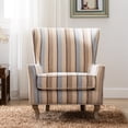 thumbnail image 4 of Modern Accent Chair, Linen Armchair Striped Wingback Upholstered Single Sofa Chair with Rivets, Lounge Chair with Wood Legs for Living Room, Bedroom, Apartment - Blue, 4 of 10
